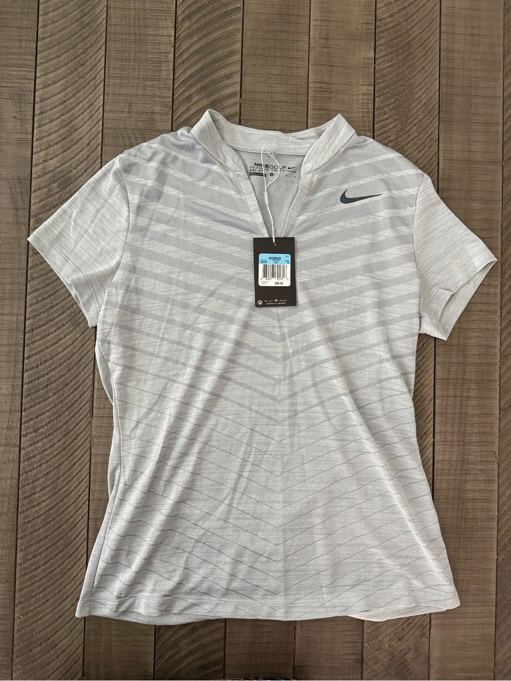 Nike Women’s Light Gray Short Sleeve Polo with Subtle Chevron Stripes